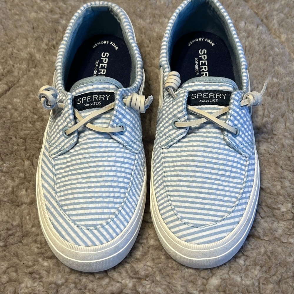 Sperry Light Blue and White Striped Sneakers